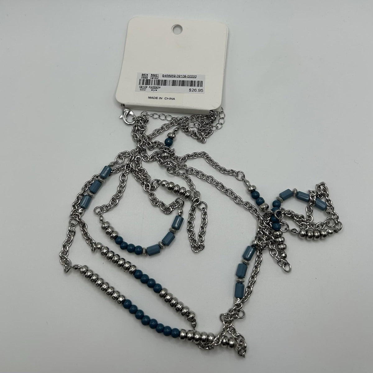 Christopher & Banks Mediterranean Sea Blue & Silver Color Long Beaded Necklace