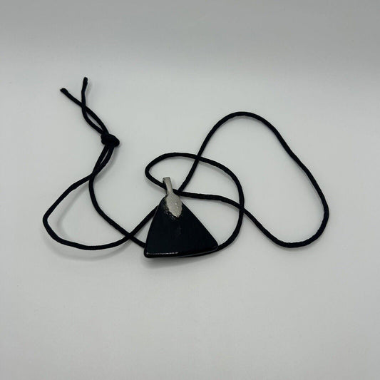 Black, White & Gray Long Necklace w/ Triangular Glass Pendant