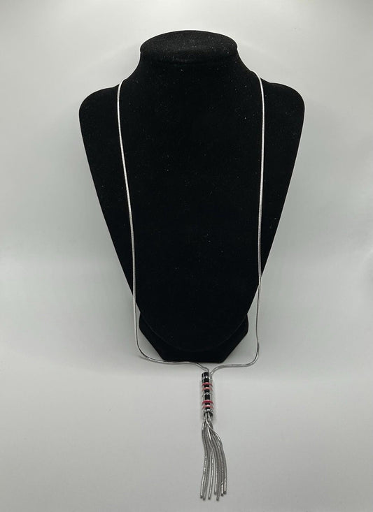 Christopher & Banks Long Tassel Silver & Pink w/ Gems Necklace
