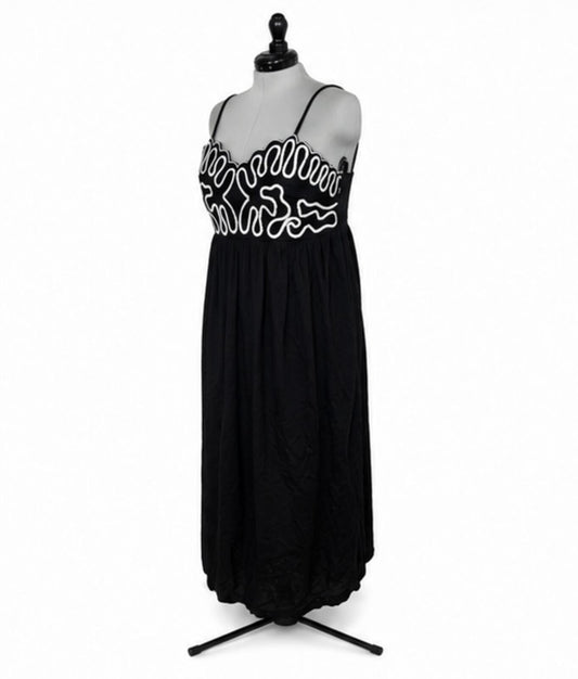 A New Day Black w/ White Accents Crewel Maxi A-Line Dress Dress (XXL)