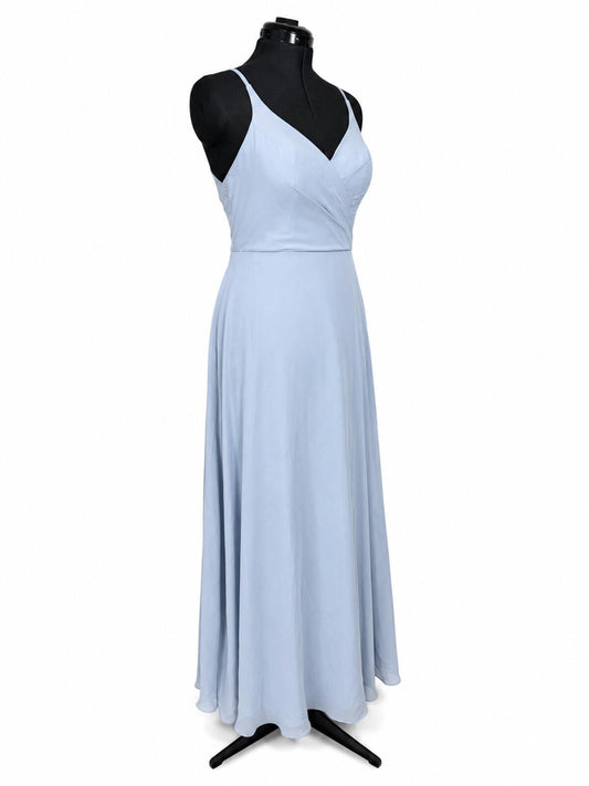 Azazie Davis Dusty Blue Chiffon A-Line V-Neck Bridesmaids Dress (Size 10)