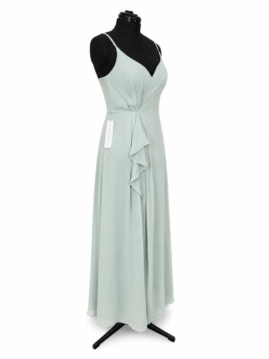Azazie Kyedae Agave Chiffon A-Line Pleated V-Neck Bridesmaids Dress (Size 10)