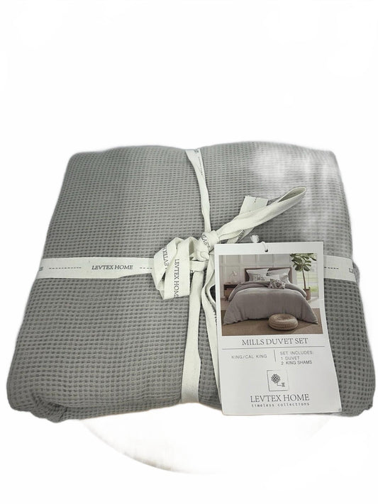 Mills Levtex Home Gray Pewter King Duvet Set (1 Duvet 106X94, 2 Shams 20X36)