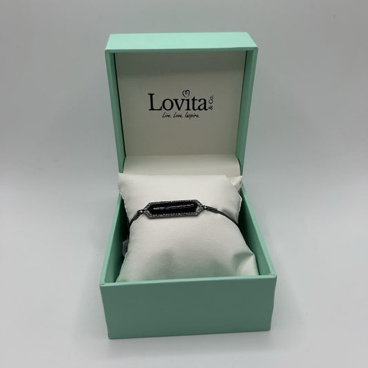 Lovita Black Stone w/ Crystal Boarder Toggle Bracelet