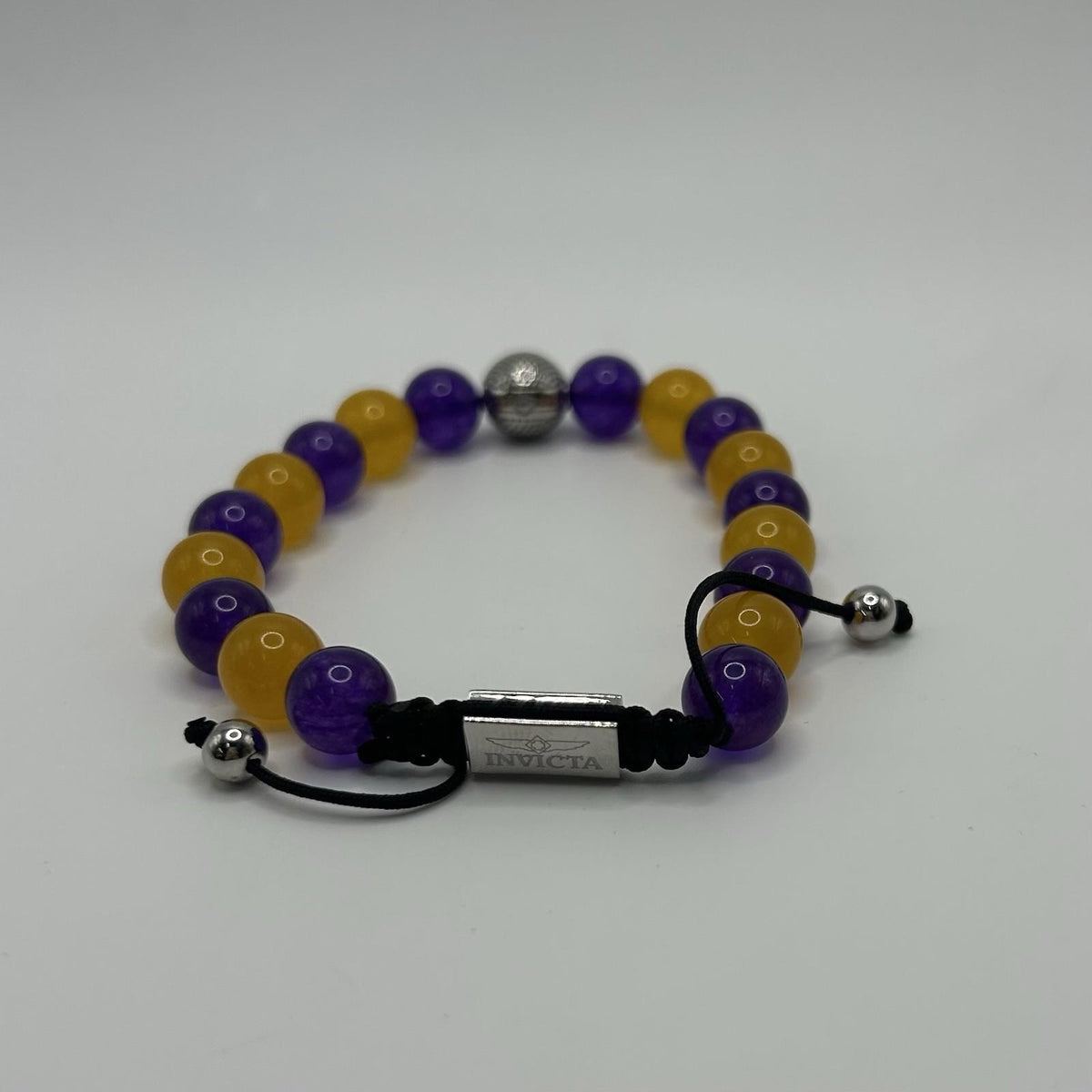 Invicta Jewelry 10MM Genuine Stone Adjustable Bracelet Purple/Yellow