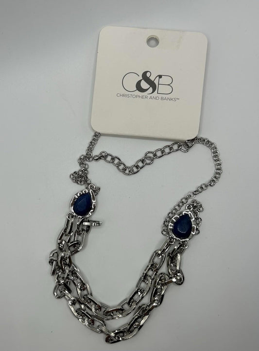 Christopher & Banks Chain Silver Necklace w/ Dyed Blue Jade Stone