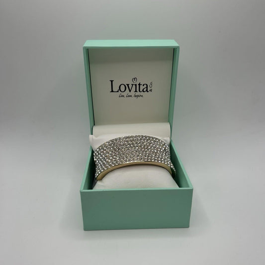 Lovita & Co. Thick Gold Colored Metal Cuff w/ Crystal Accent Bracelet