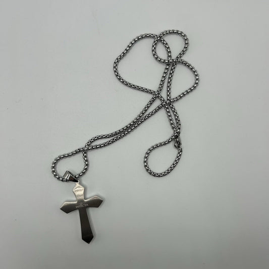 Asisinvicta Jewelry Stainless Steel Cross Pendant w/ Long Chain Silvertone 24