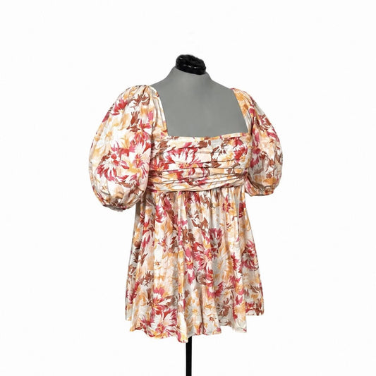 Abercrombie & Fitch Warm Colored Floral Puffy Sleeved Knee Length Dress (XL)