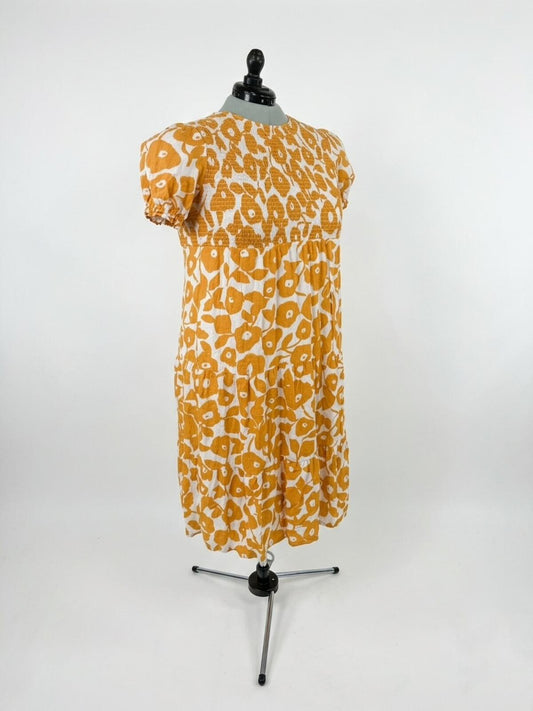Two Cumberland Orange Puffy Sleeve Floral Maxi Dress (L/XL)