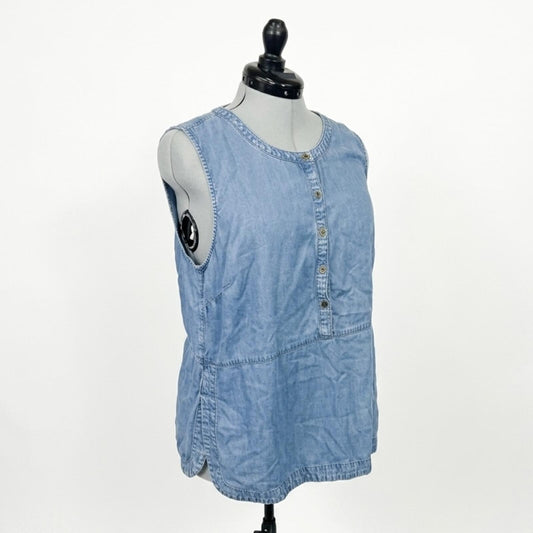 J.Jill Light Denim Half Button Up Chambray Sleeveless Tunic Top (L)