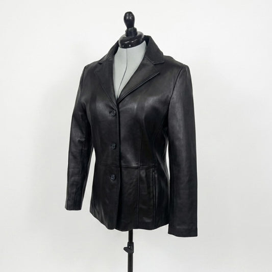 Colebrook Essentials Black Leather Blazer Jacket (L)