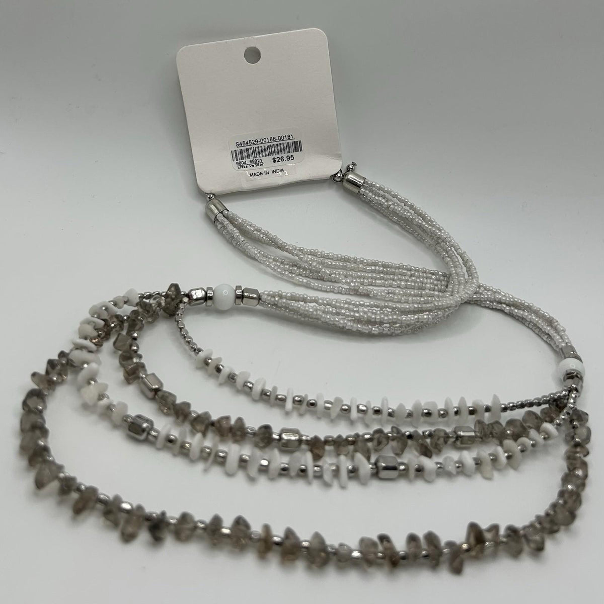 Christopher & Banks White & Silver Long Beaded Statement Necklace
