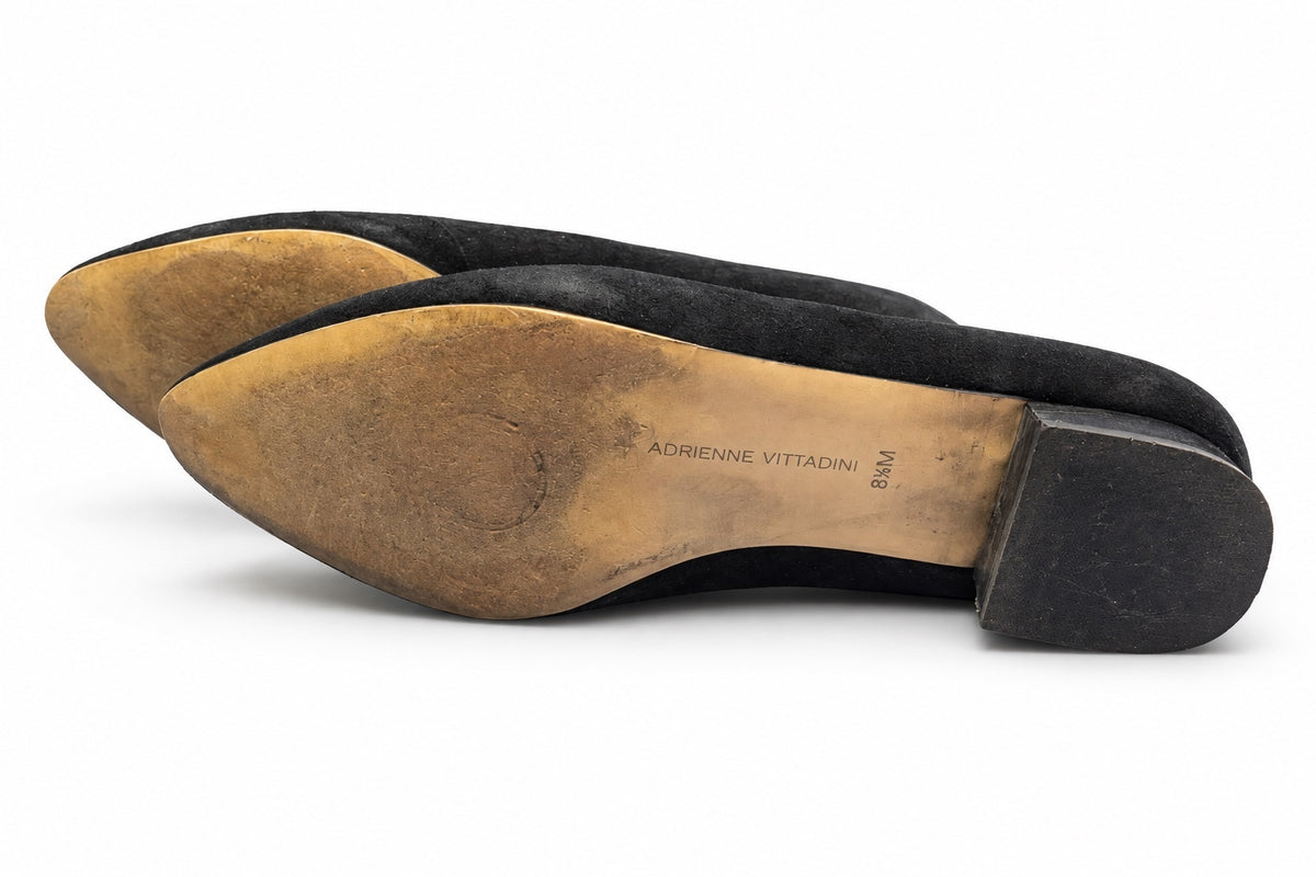 Adrienne Vittadini Black Suede V-Slit Flats (W 8.5)
