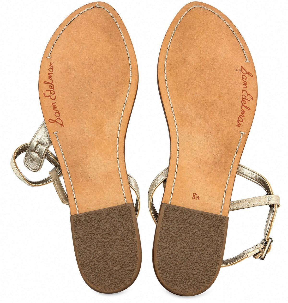 Sam Edelman Brown Crocodile-Embossed Leather Gigi Flat Sandals (W Size 8.5)