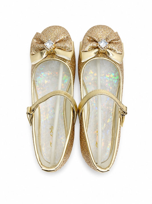 Furdeour Gold Sparkle & Bow Closed Toe Shoes (Child's Size 3)