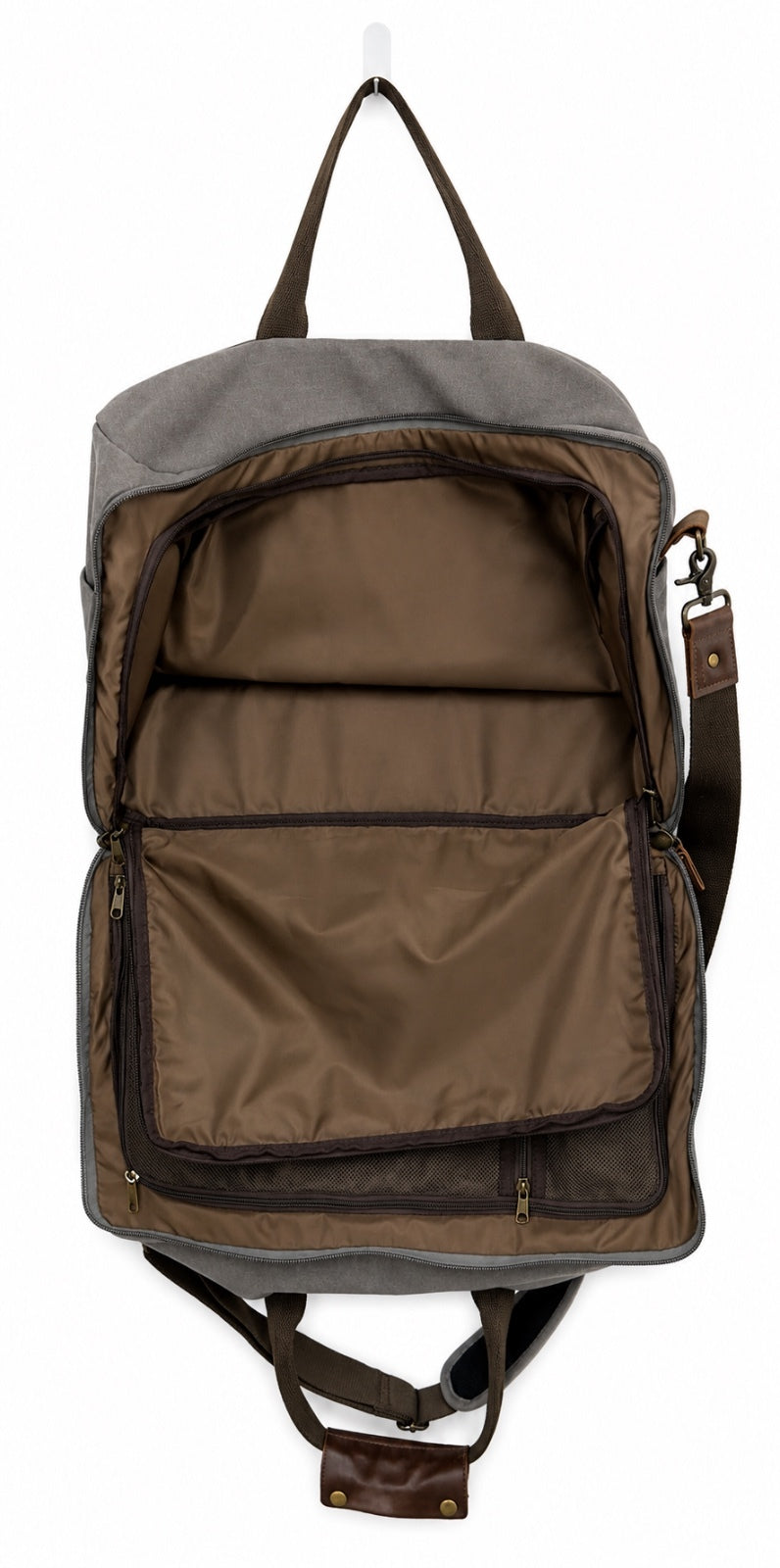 S-Zone Oversized Leather Canvas Duffle/Weekend Bag (Gray & Brown)