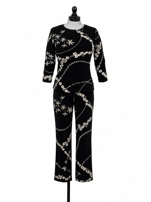 Softwear By Mark Singer Black & Gold Floral Cloth Tank, LongSleeve & Pant Set(S)
