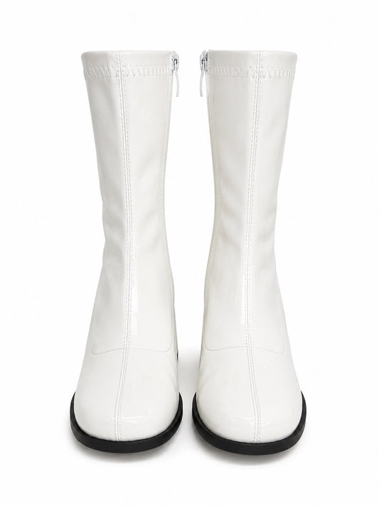 Heiyom White Ankle Go-Go Block Heel Zipper Boots (US Women's 7)
