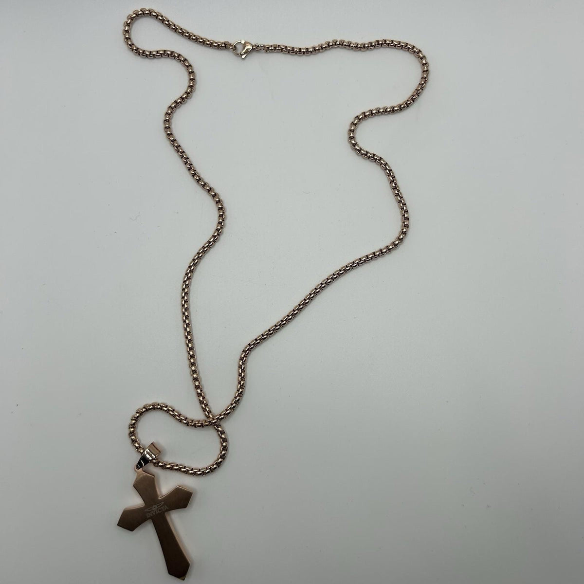 Asisinvicta Jewelry Stainless Steel Cross Pendant w/ Long Chain Rosetone 24