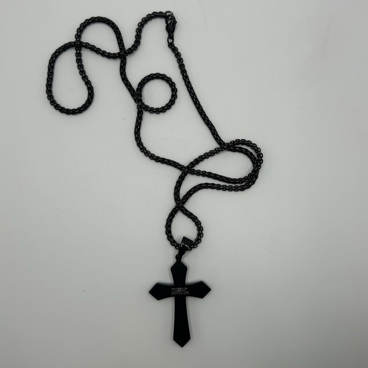 Asisinvicta Jewelry Stainless Steel Cross Pendant w/ Long Chain Black 24