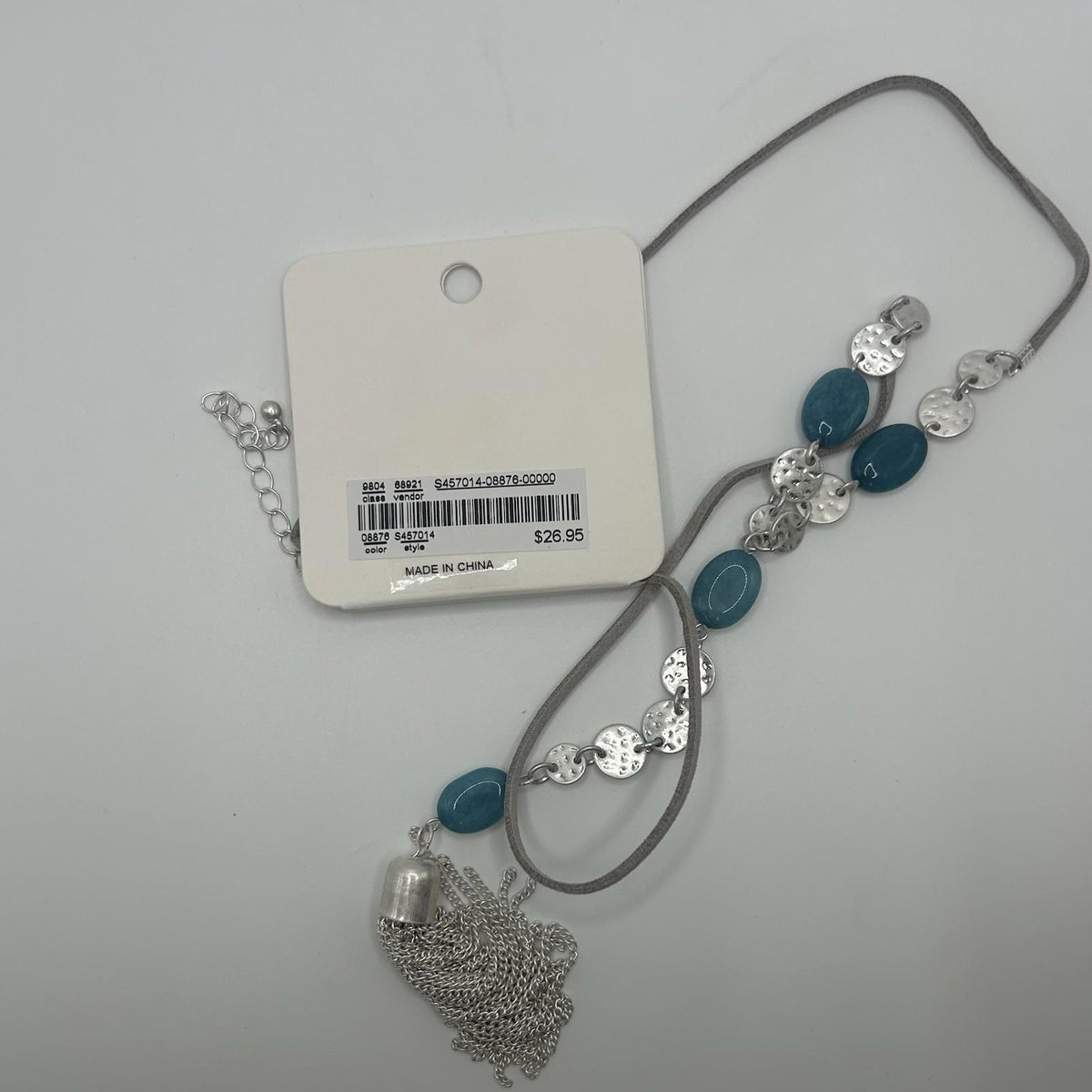 Christopher & Banks Long Beaded Y-Neck Mirror Blue & Silver Necklace