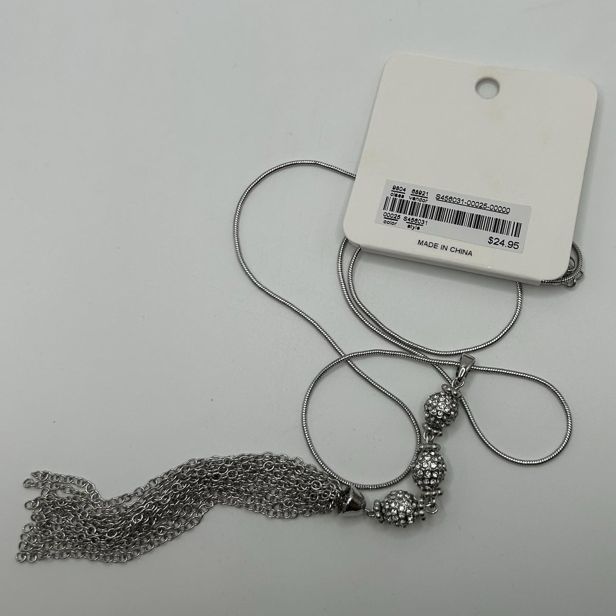 Christopher & Banks Long Y-Neck Pave Stone Silver Necklace