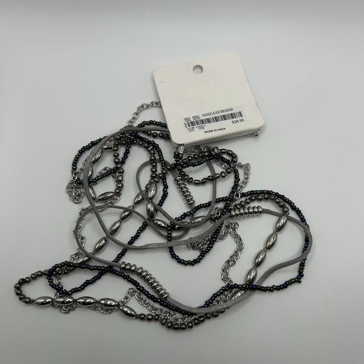 Christopher & Banks Long Multi Strand Blue, Grey & Silver Sparkle Necklace