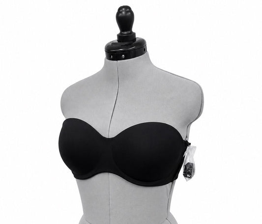 Meleneca Black Strapless Bust Minimizer Unlined Bandeau w/ Underwire (38D)