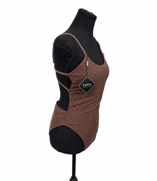 Zaful Mocha Brown Ribbed One Piece Swim Suit (M)