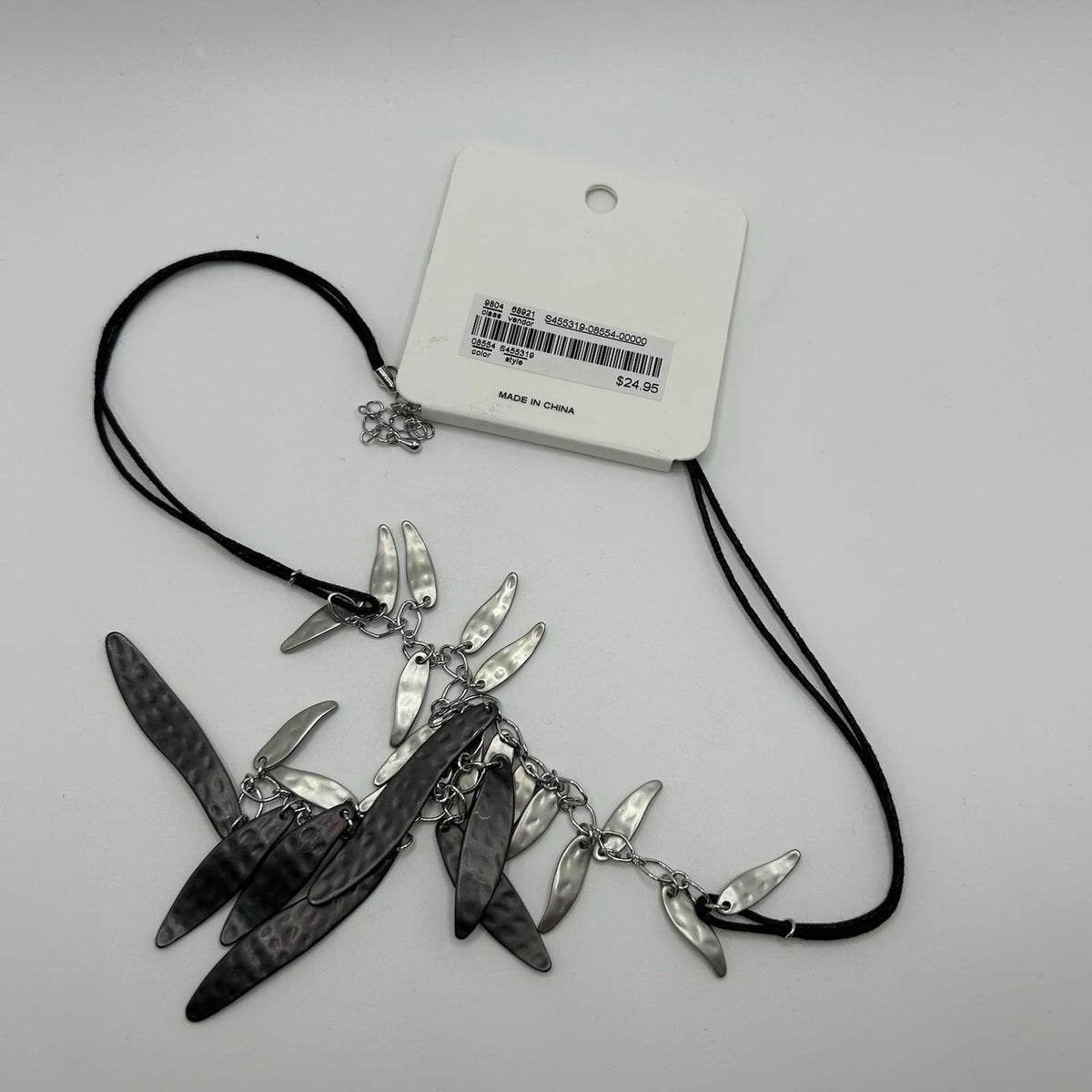 Christopher & Banks Long Feather Necklace Mixed Metal (Black & Silver)