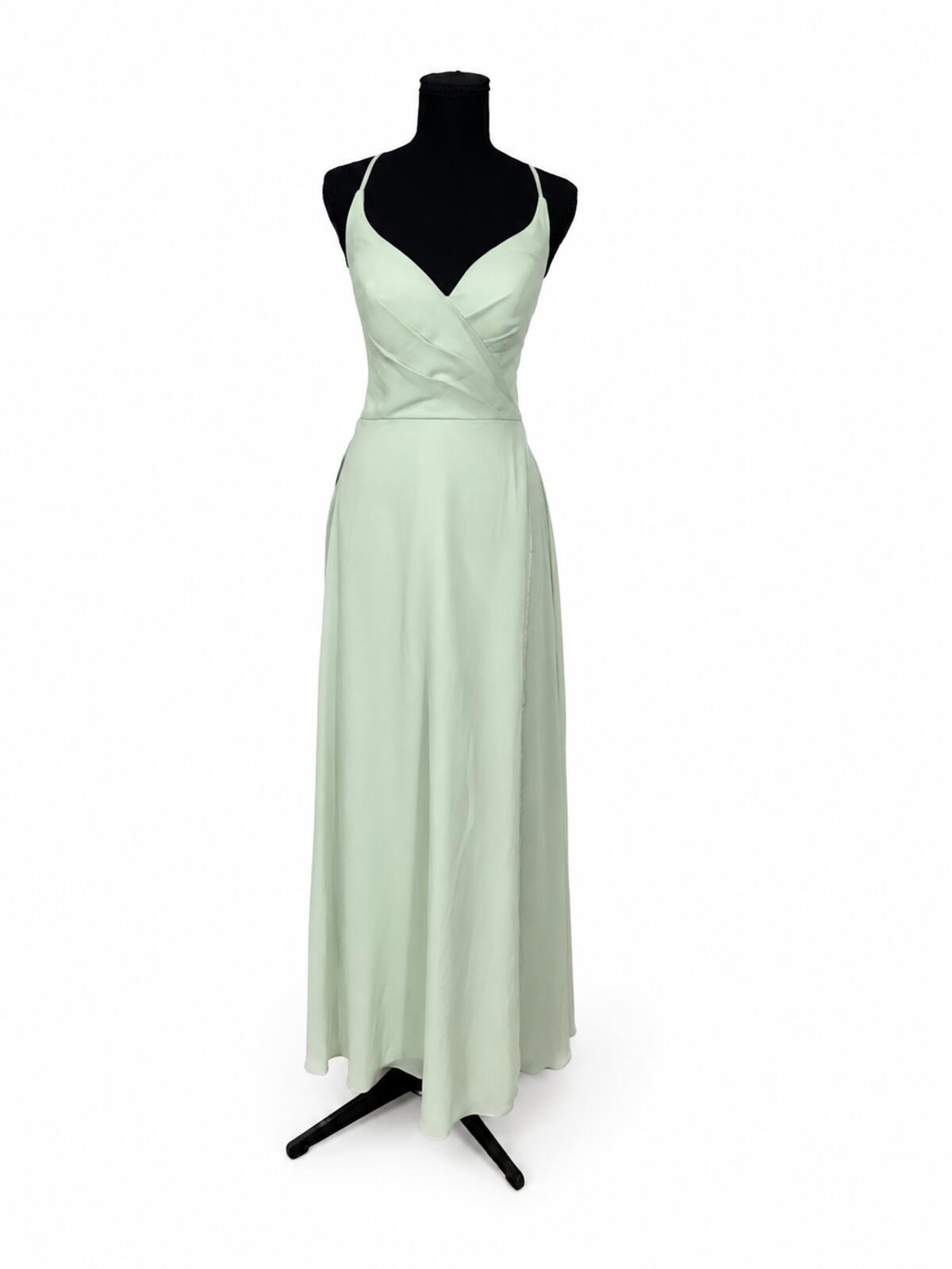 Azazie Davis Dusty Sage Chiffon A-Line V-Neck Bridesmaids Dress (Size 8)