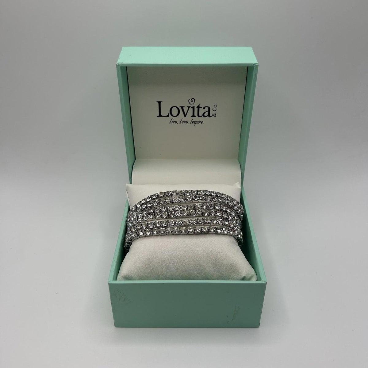 Lovita & Co. Crystal Silver Colored 6 Count Stackable Stretchy Bracelet Set