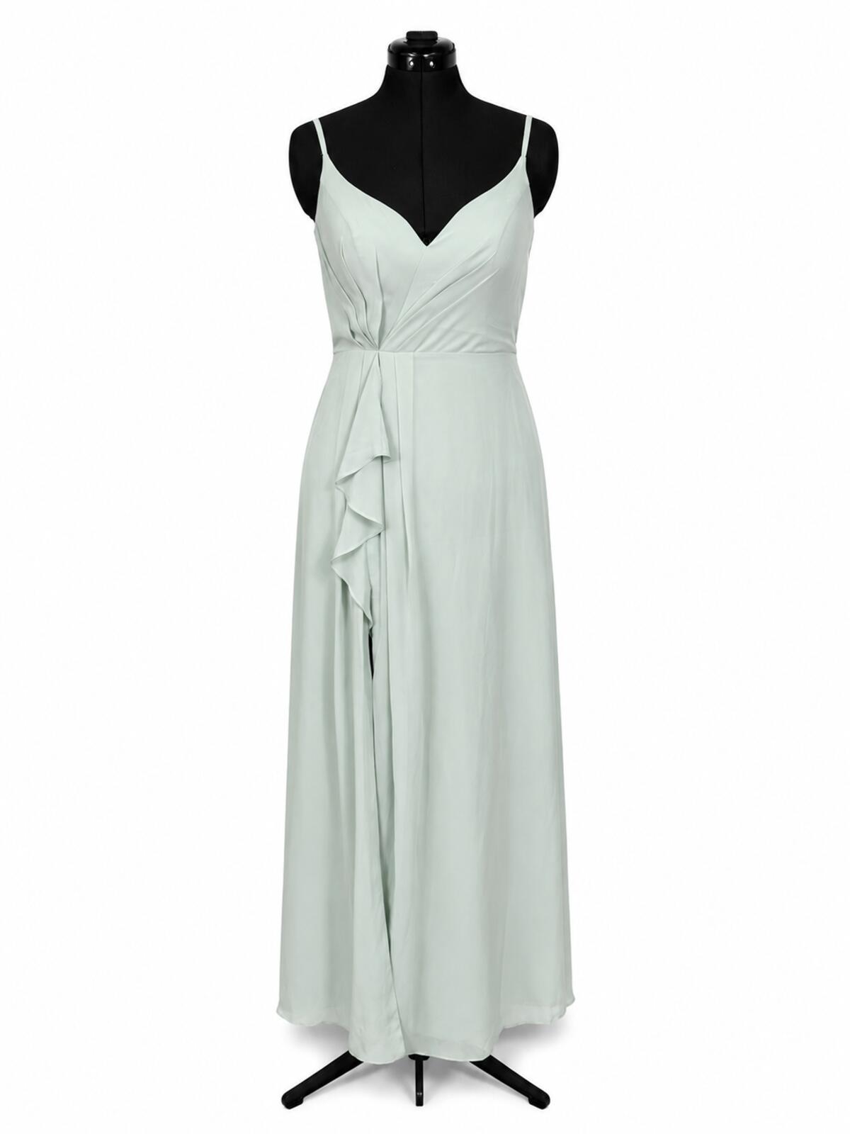 Azazie Kyedae Agave Chiffon A-Line Pleated V-Neck Bridesmaids Dress (Size 10)