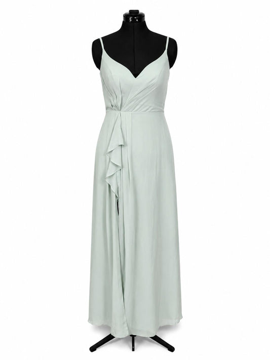 Azazie Kyedae Agave Chiffon A-Line Pleated V-Neck Bridesmaids Dress (Size 10)