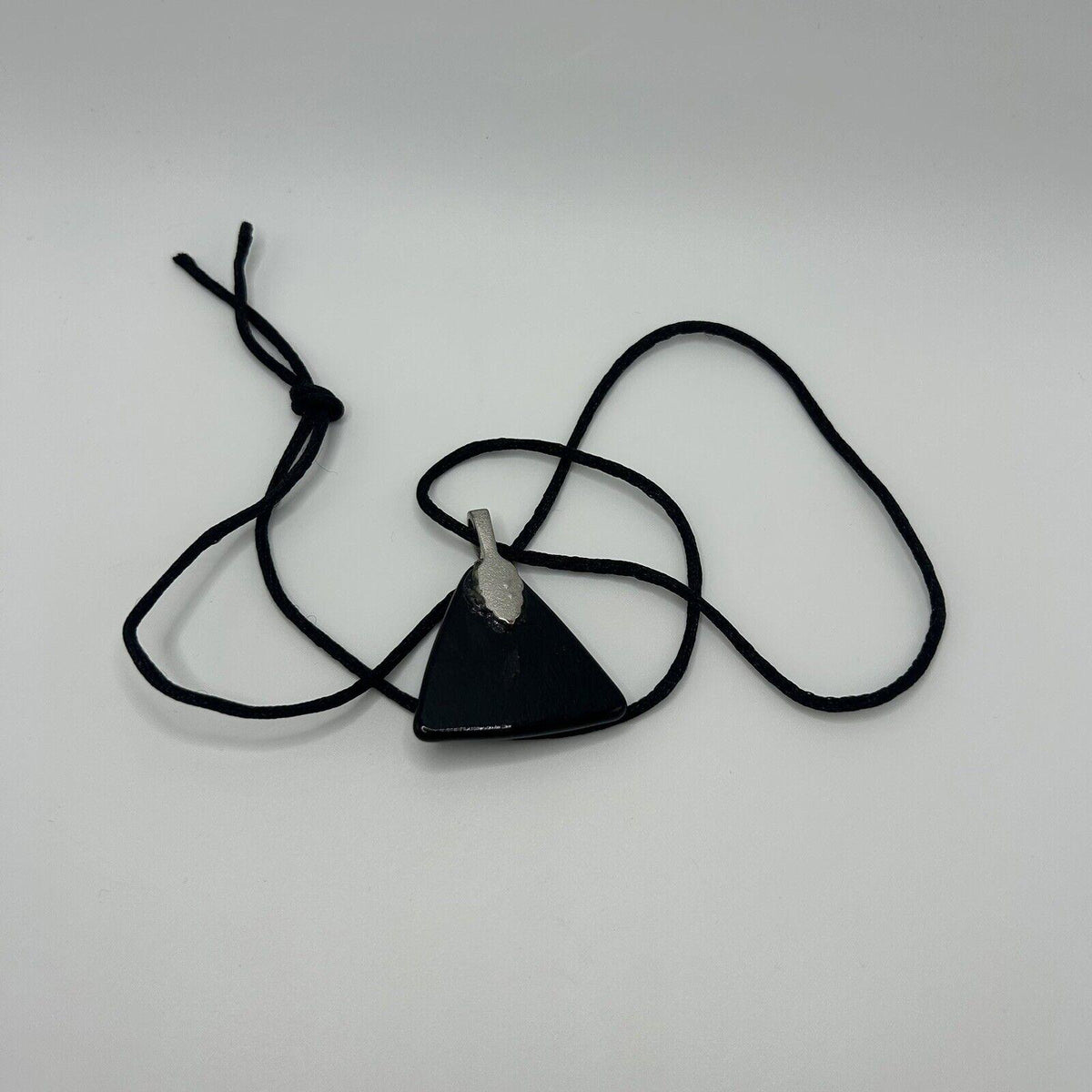 Black, White & Gray Long Necklace w/ Triangular Glass Pendant