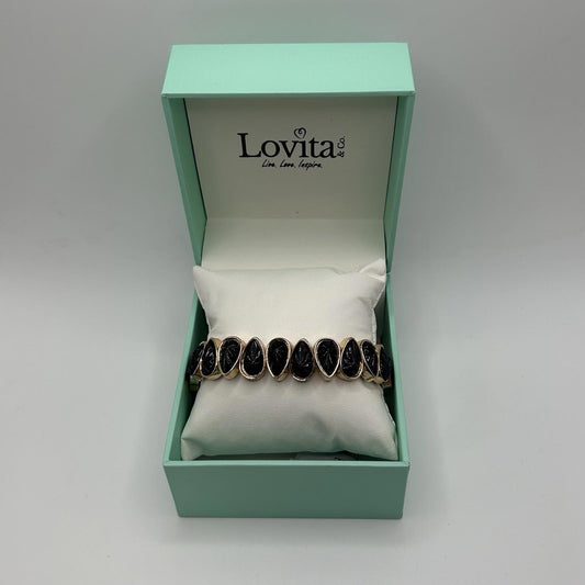 Lovita & Co. Gold Color Black Pear Shaped Beaded Stretchy Bracelet