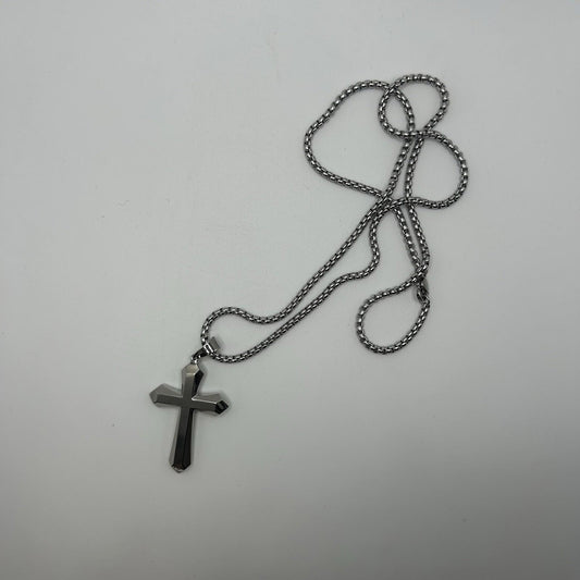 Asisinvicta Jewelry Stainless Steel Cross Pendant w/ Long Chain Silvertone 24