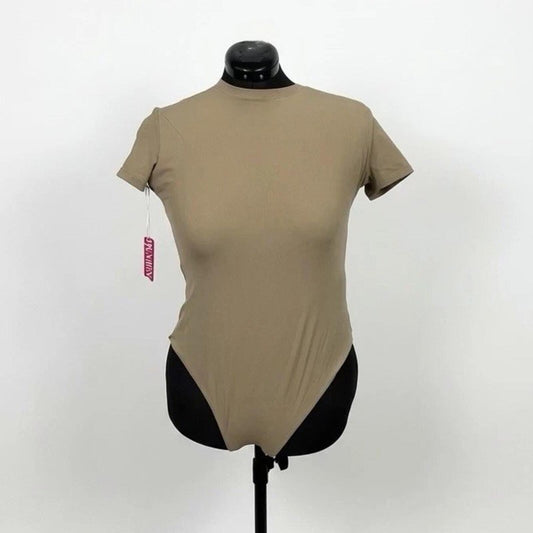 Pumiey Beige Short Sleeve Bodysuit (2XL)