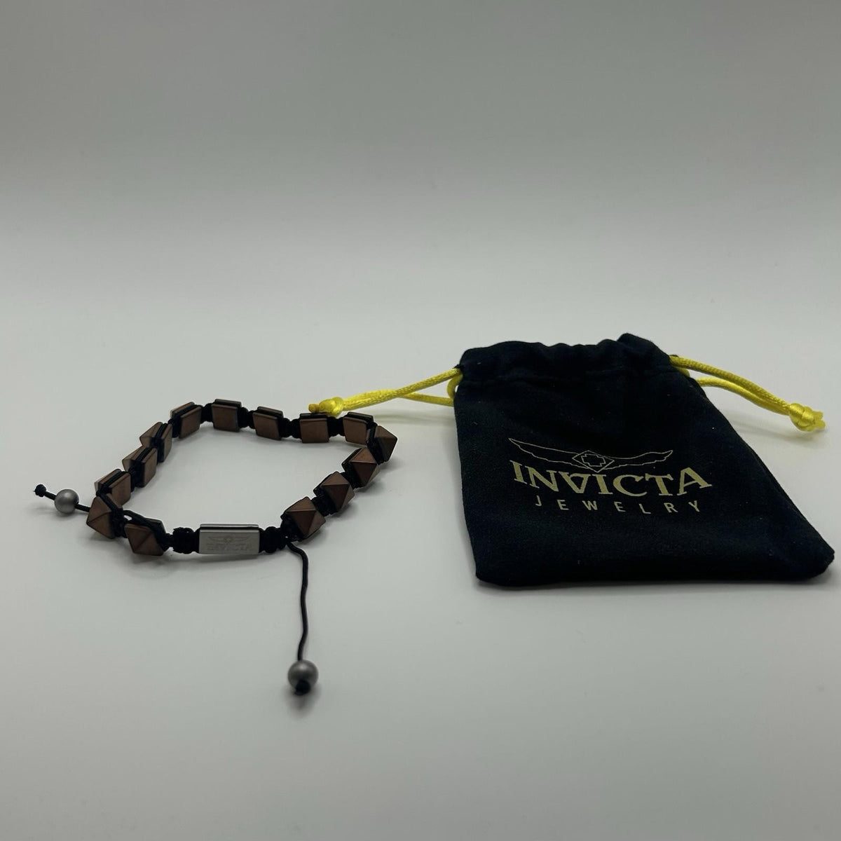 Invicta Brown Stainless Steel & Hematite Adjustable Bracelet