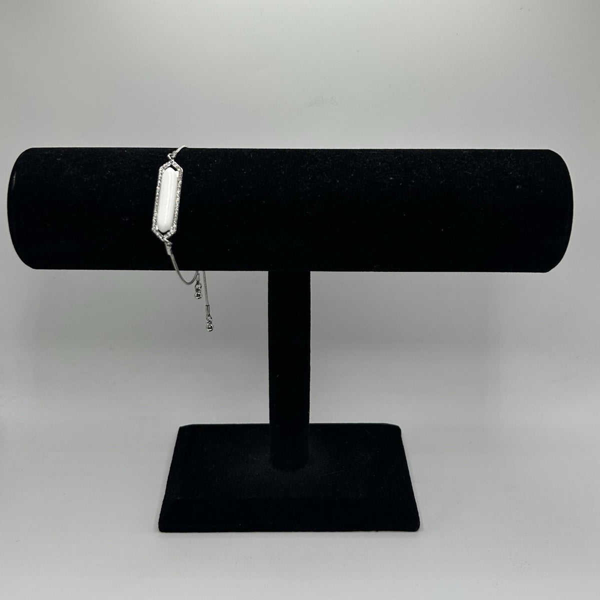 Lovita & Co. Women’s Silver & White Stone with Crystal Boarder Toggle Bracelet