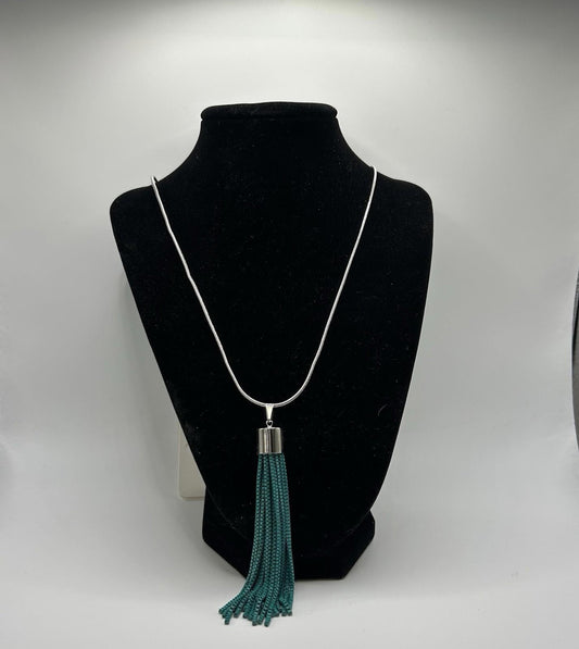 Christopher & Banks Long Painted Chain Tassel Turquoise Necklace