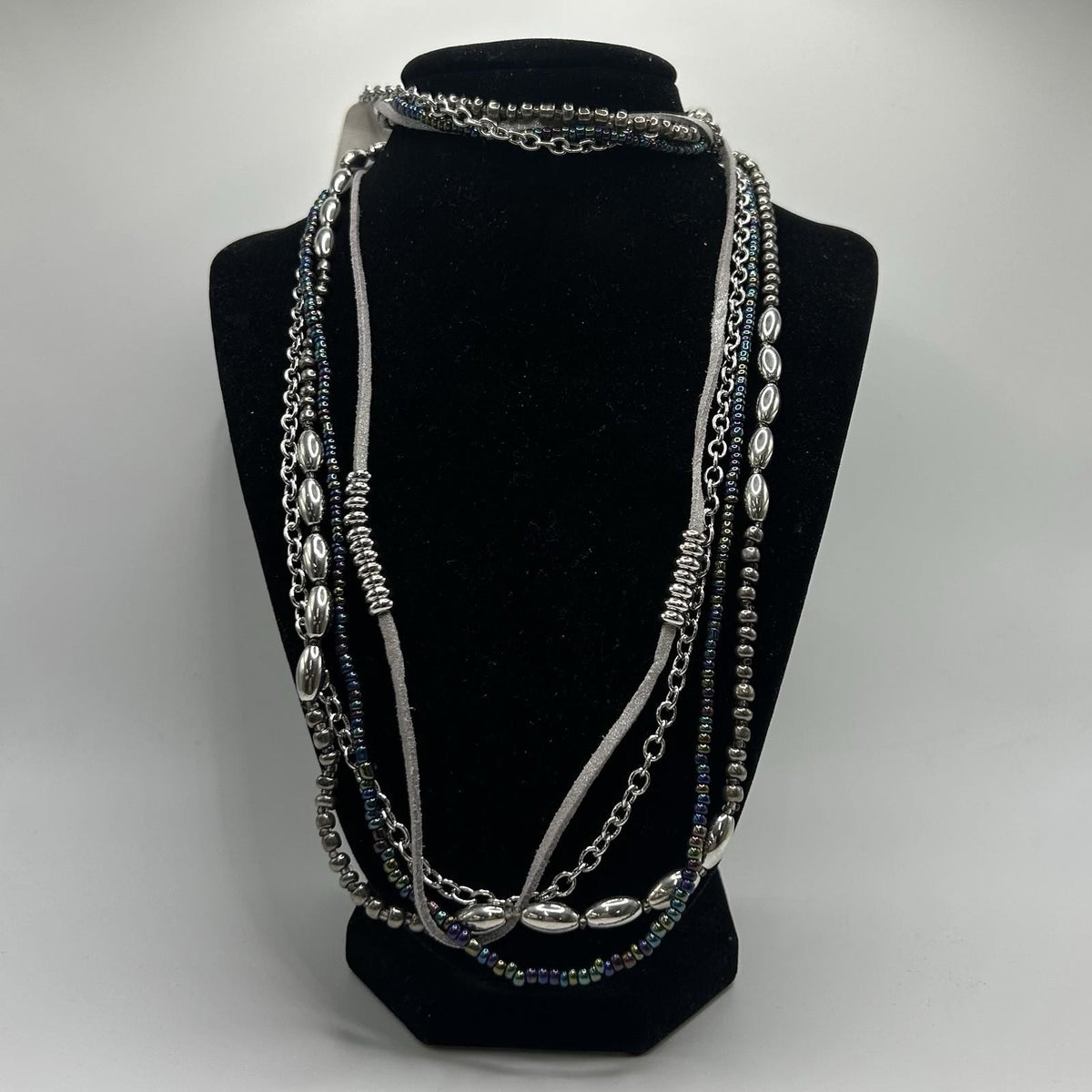 Christopher & Banks Long Multi Strand Blue, Grey & Silver Sparkle Necklace