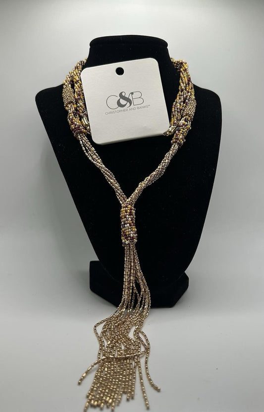 Christopher & Banks Long Seed Multi Colored Seed Beaded Y Neck Necklace
