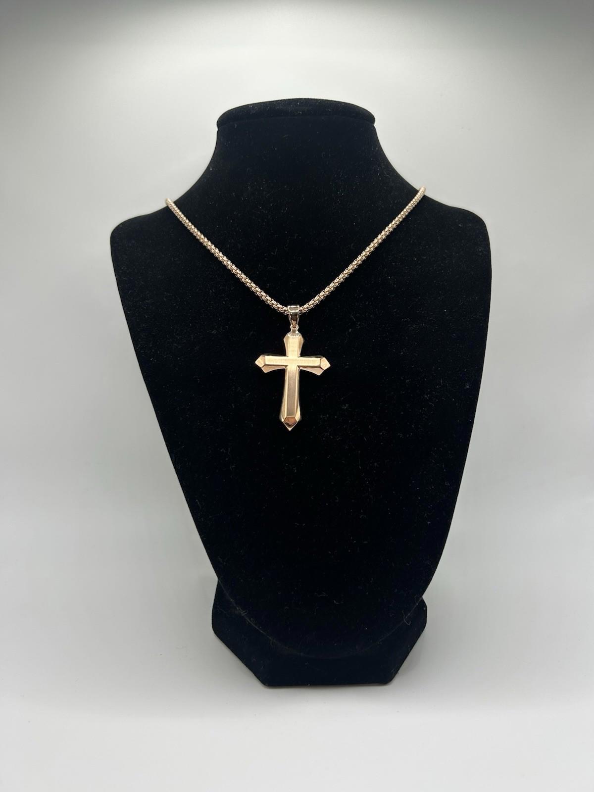 Asisinvicta Jewelry Stainless Steel Cross Pendant w/ Long Chain Rosetone 24