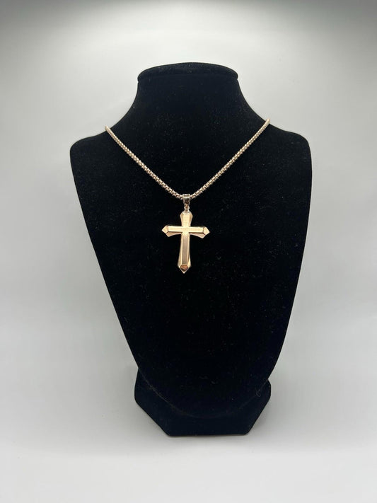 Asisinvicta Jewelry Stainless Steel Cross Pendant w/ Long Chain Rosetone 24