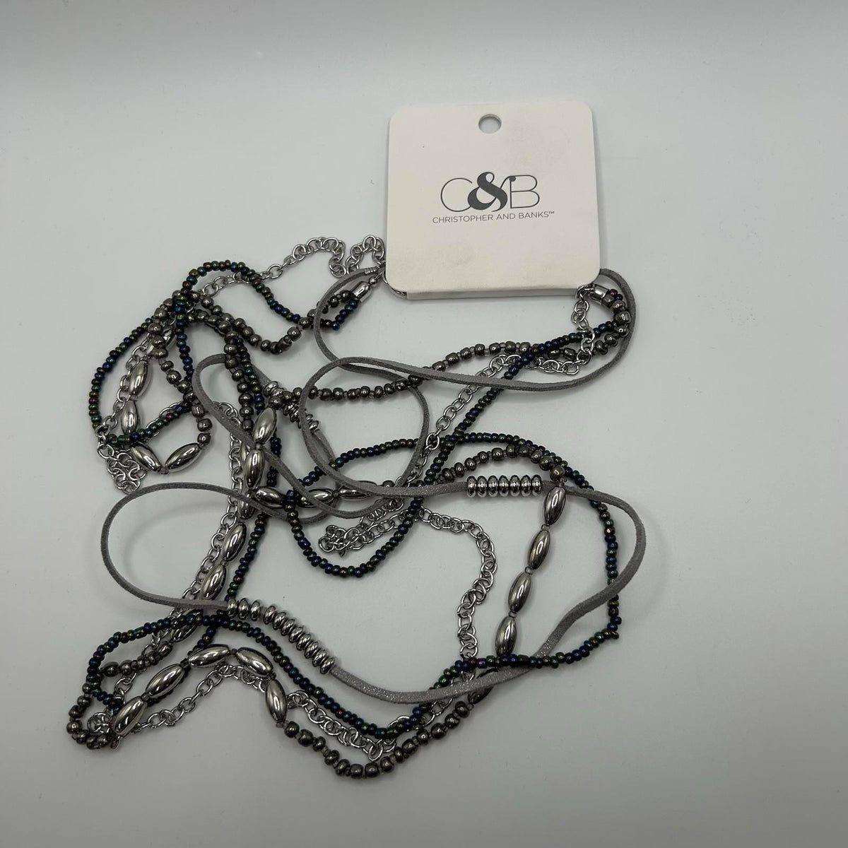 Christopher & Banks Long Multi Strand Blue, Grey & Silver Sparkle Necklace