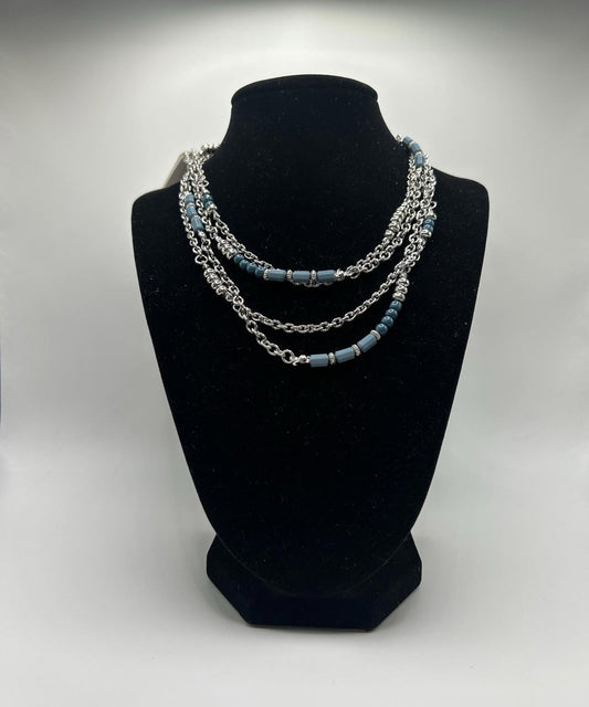 Christopher & Banks Mediterranean Sea Blue & Silver Color Long Beaded Necklace