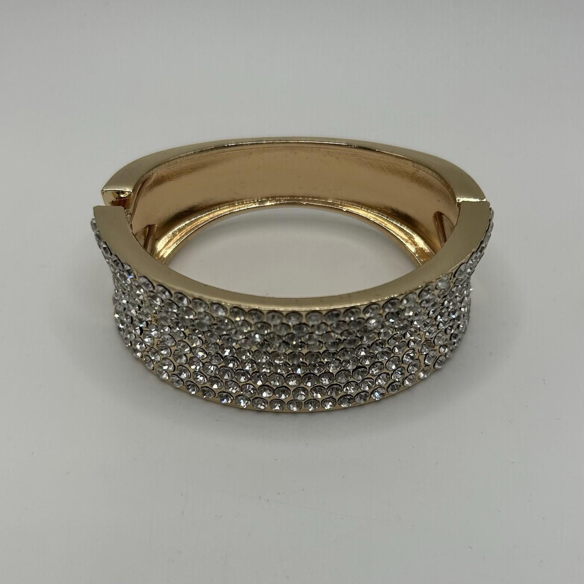 Lovita & Co. Thick Gold Colored Metal Cuff w/ Crystal Accent Bracelet