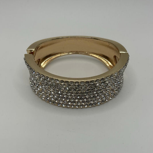 Lovita & Co. Thick Gold Colored Metal Cuff w/ Crystal Accent Bracelet